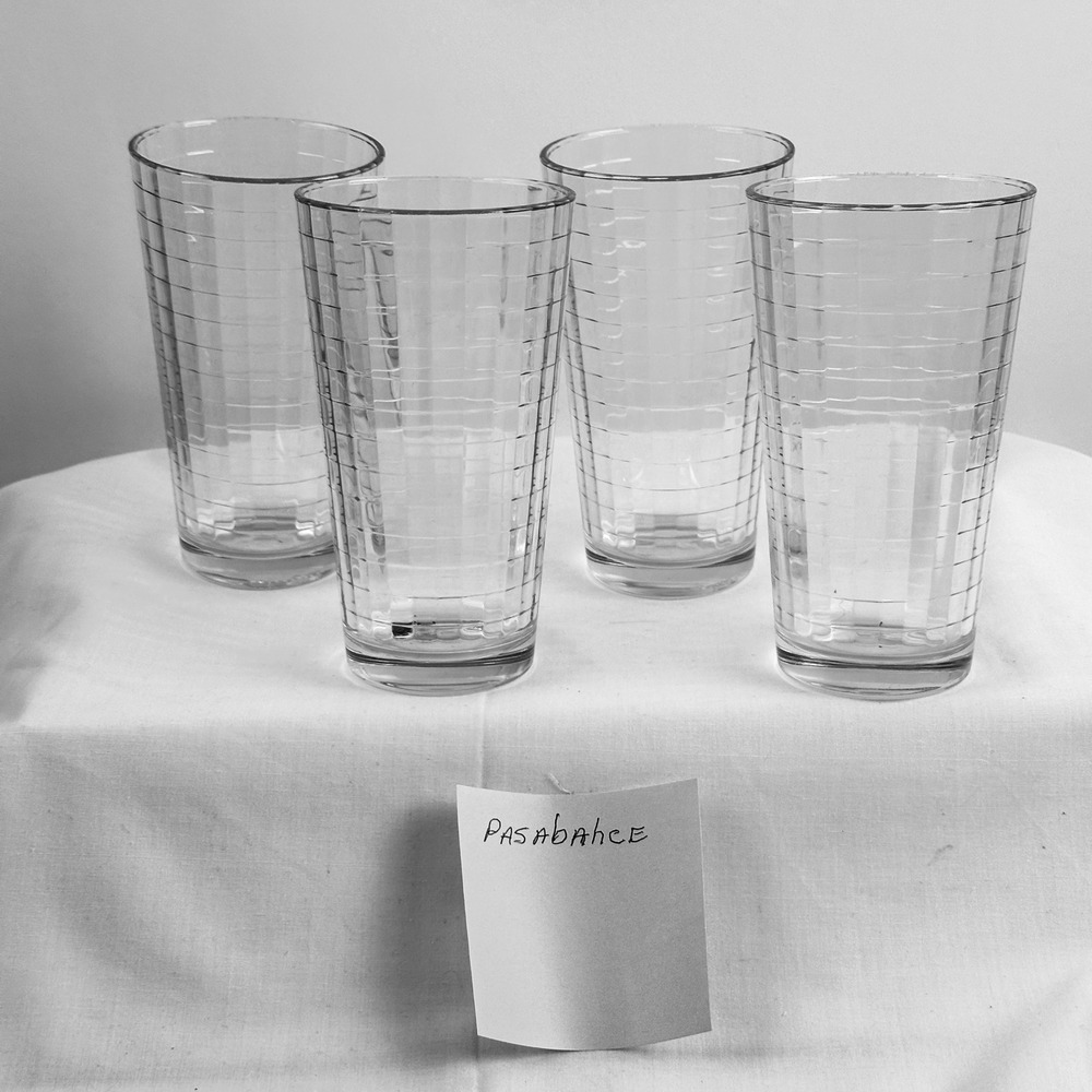 Pasabahce Set of 4 Signed‎ Glass Tumblers Black Optic Scotch Drinking Glasses